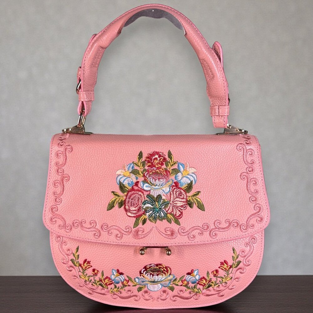 Sharif Legacy Leather Embroidered Shoulder Crossbody Saddle Bag - Sample Bag - Picture 2 of 15
